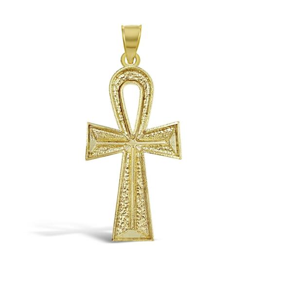 Ankh Cross Pendant 10K Yellow Gold Egyptian Religious Charm 1.4 inch - Picture 2 of 3